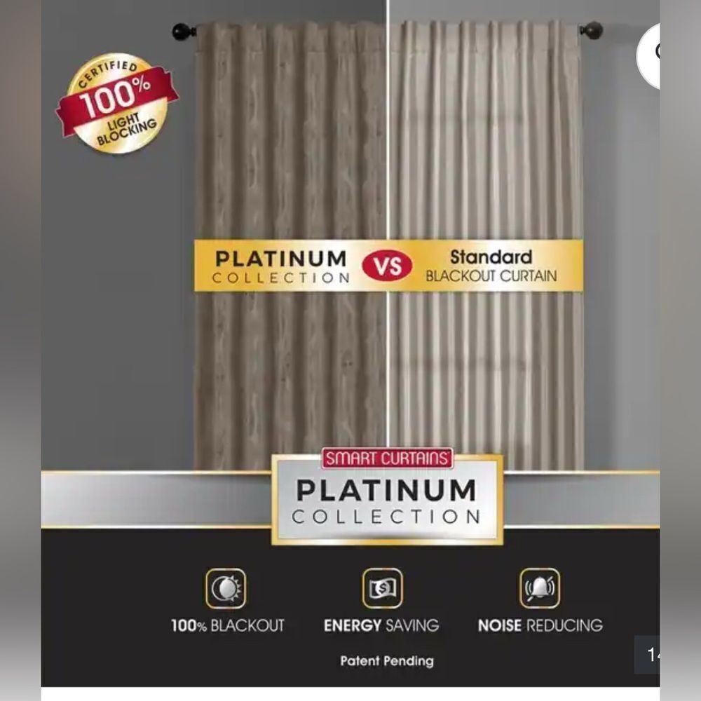 Carlton Blackout Platinum Smart Curtains Window Curtain Panel, 50 x 63” beige - Picture 4 of 7